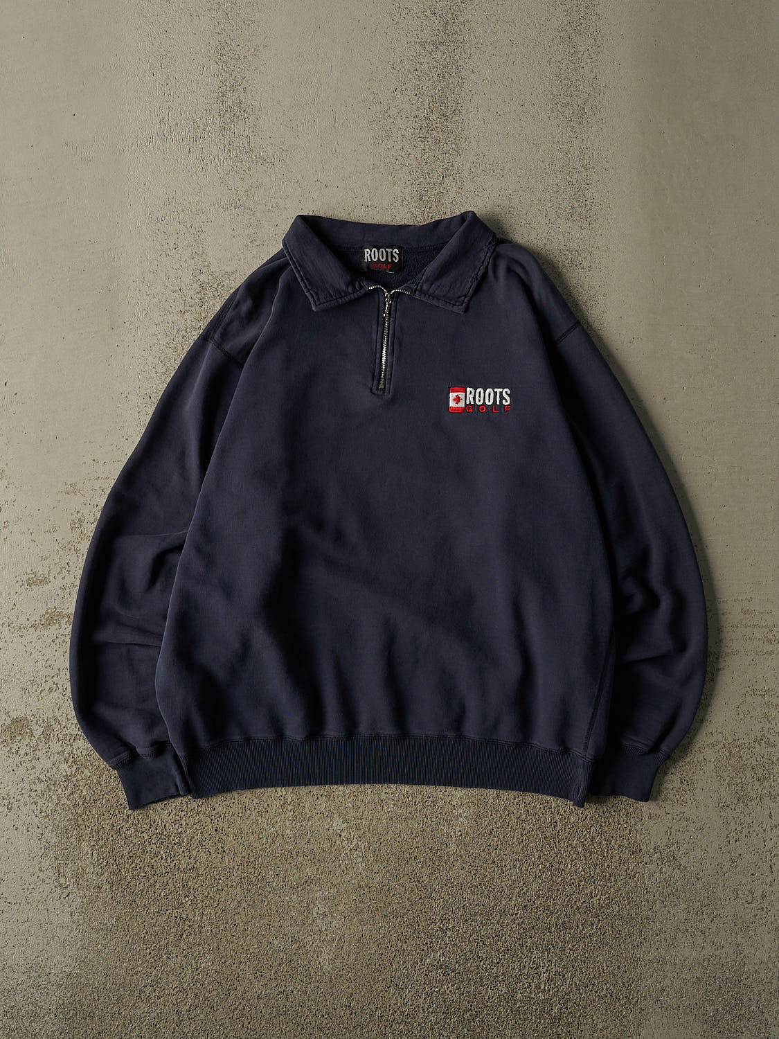 Vintage Y2K Navy Blue Roots Golf Embroidered Quarter Zip Sweater (L/XL)