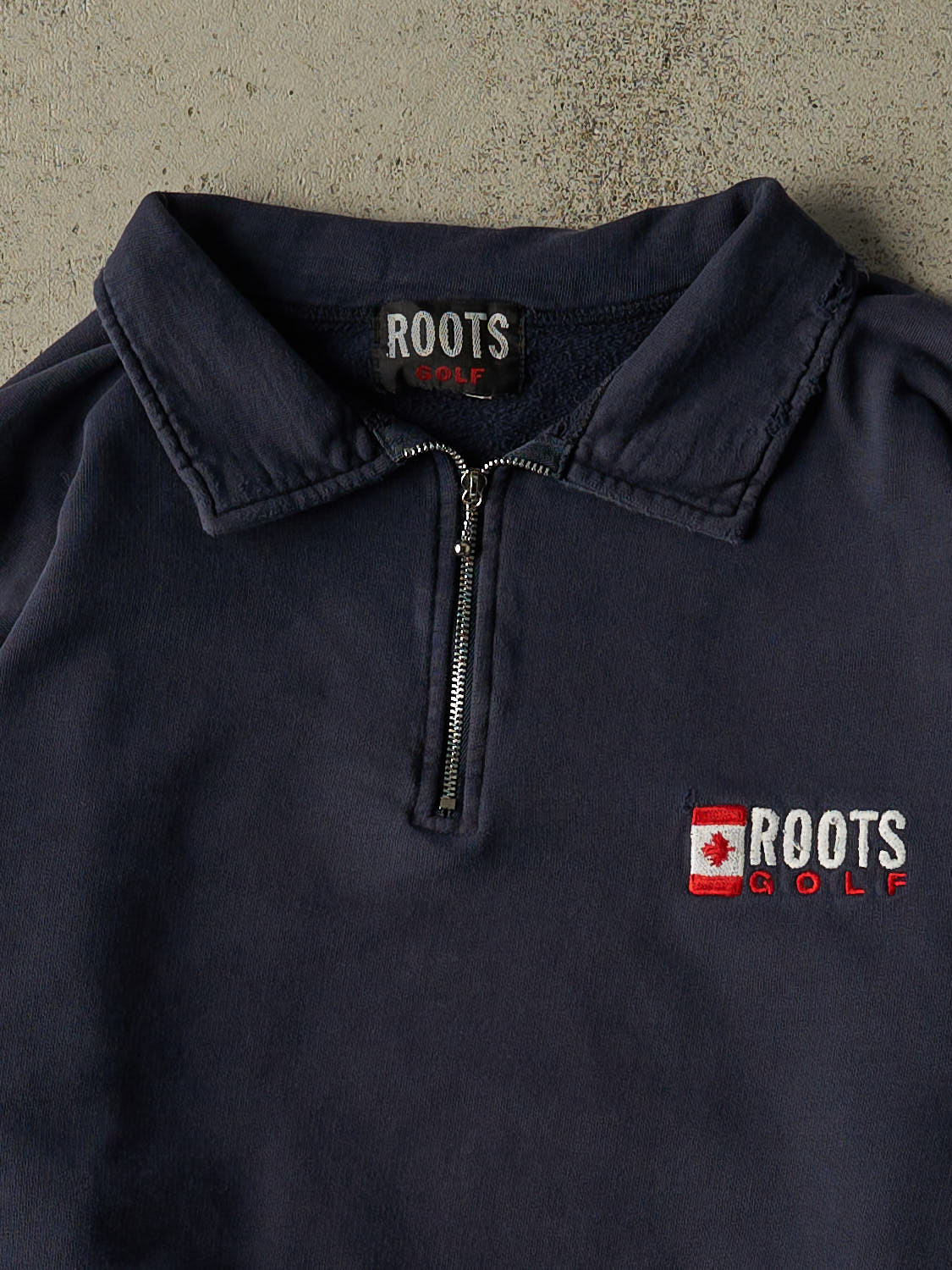 Vintage Y2K Navy Blue Roots Golf Embroidered Quarter Zip Sweater (L/XL)