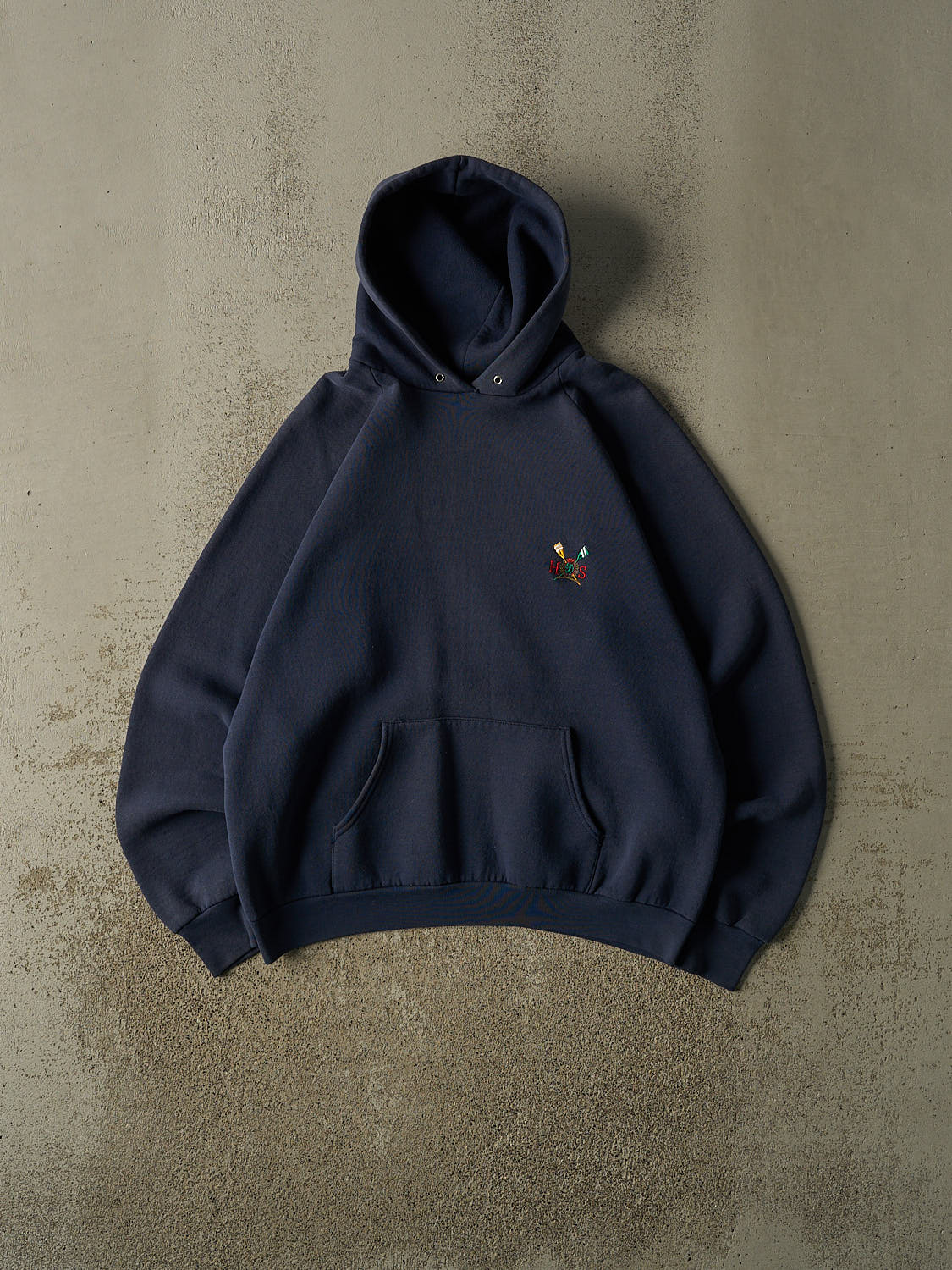 Vintage 80s Navy Blue Embroidered Hoodie (L)