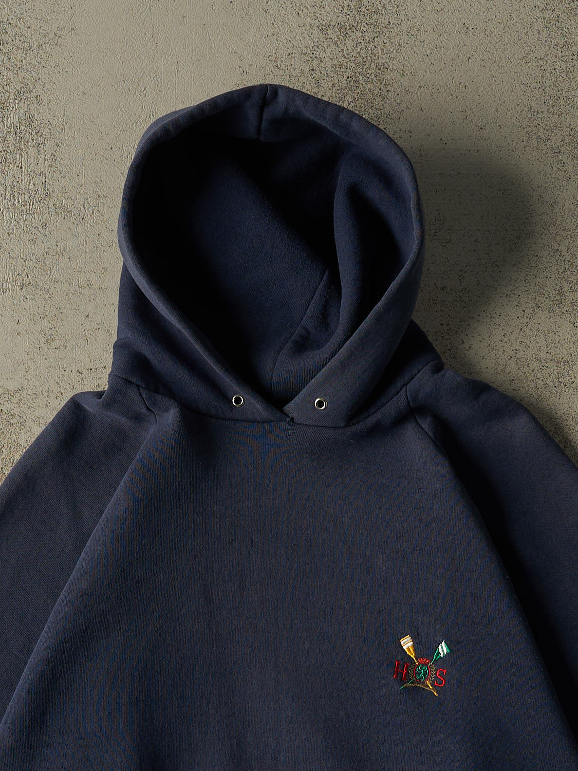 Vintage 80s Navy Blue Embroidered Hoodie (L)