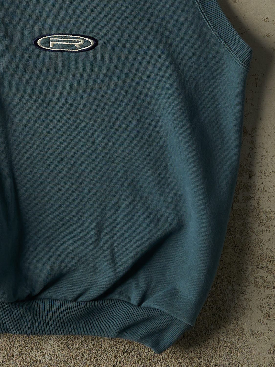 Vintage 90s Teal Roots Embroidered Quarter Zip Sweater Vest (M)