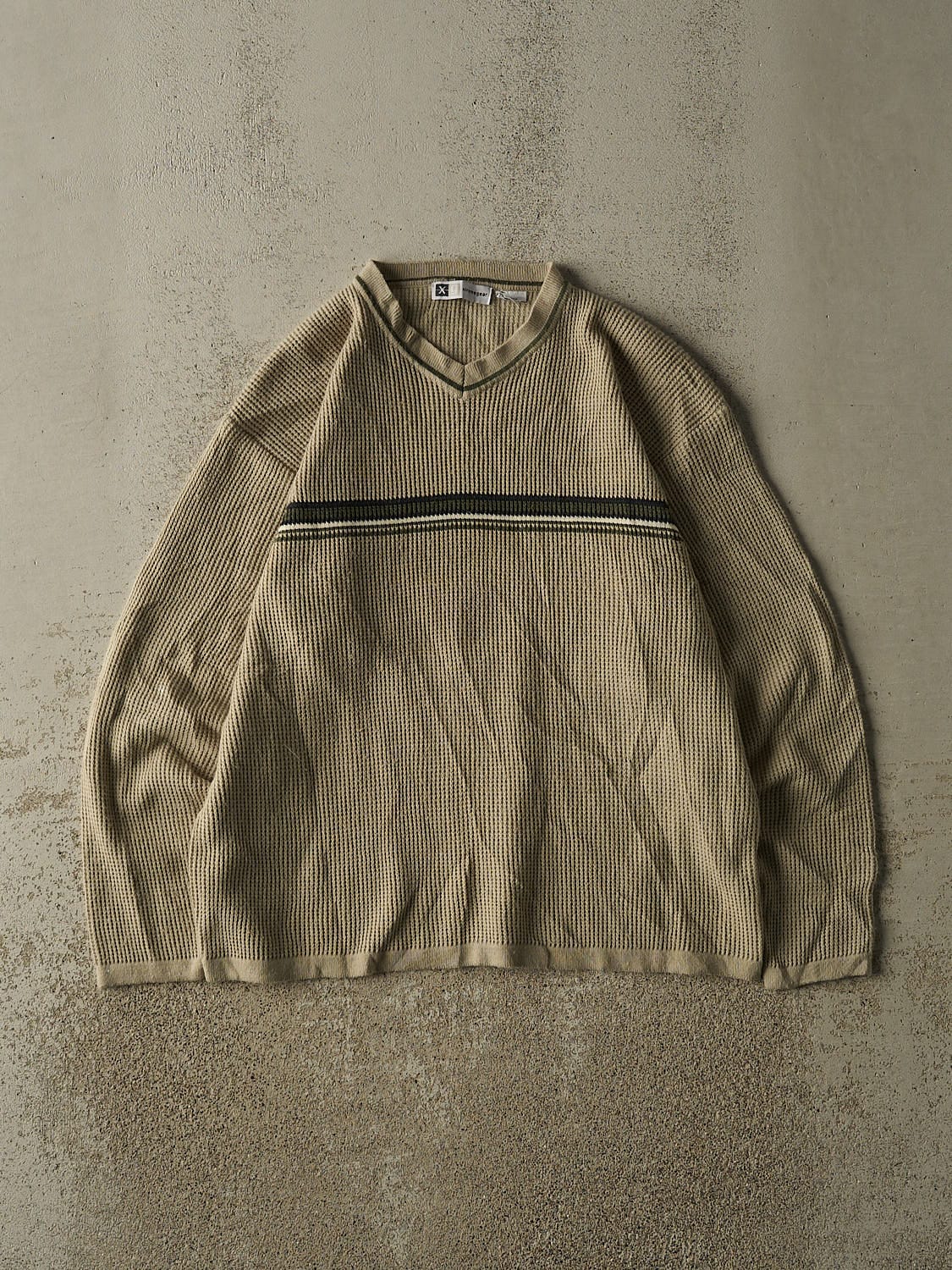 Vintage Y2K Beige Striped Thermal Long Sleeve (M/L)