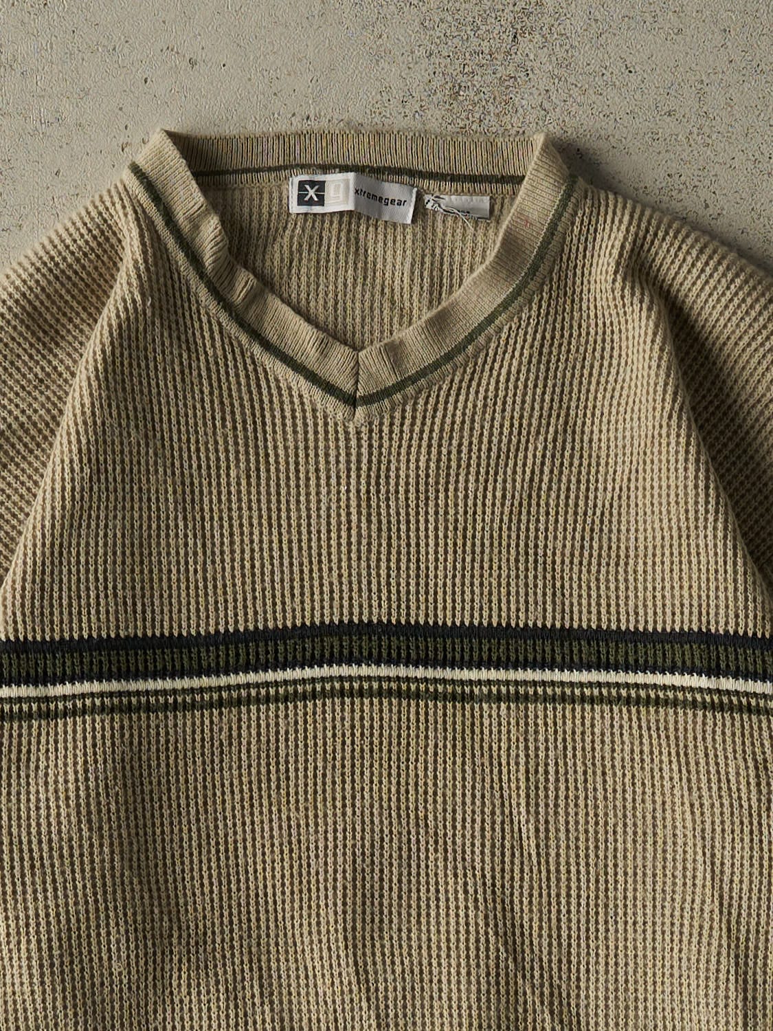 Vintage Y2K Beige Striped Thermal Long Sleeve (M/L)