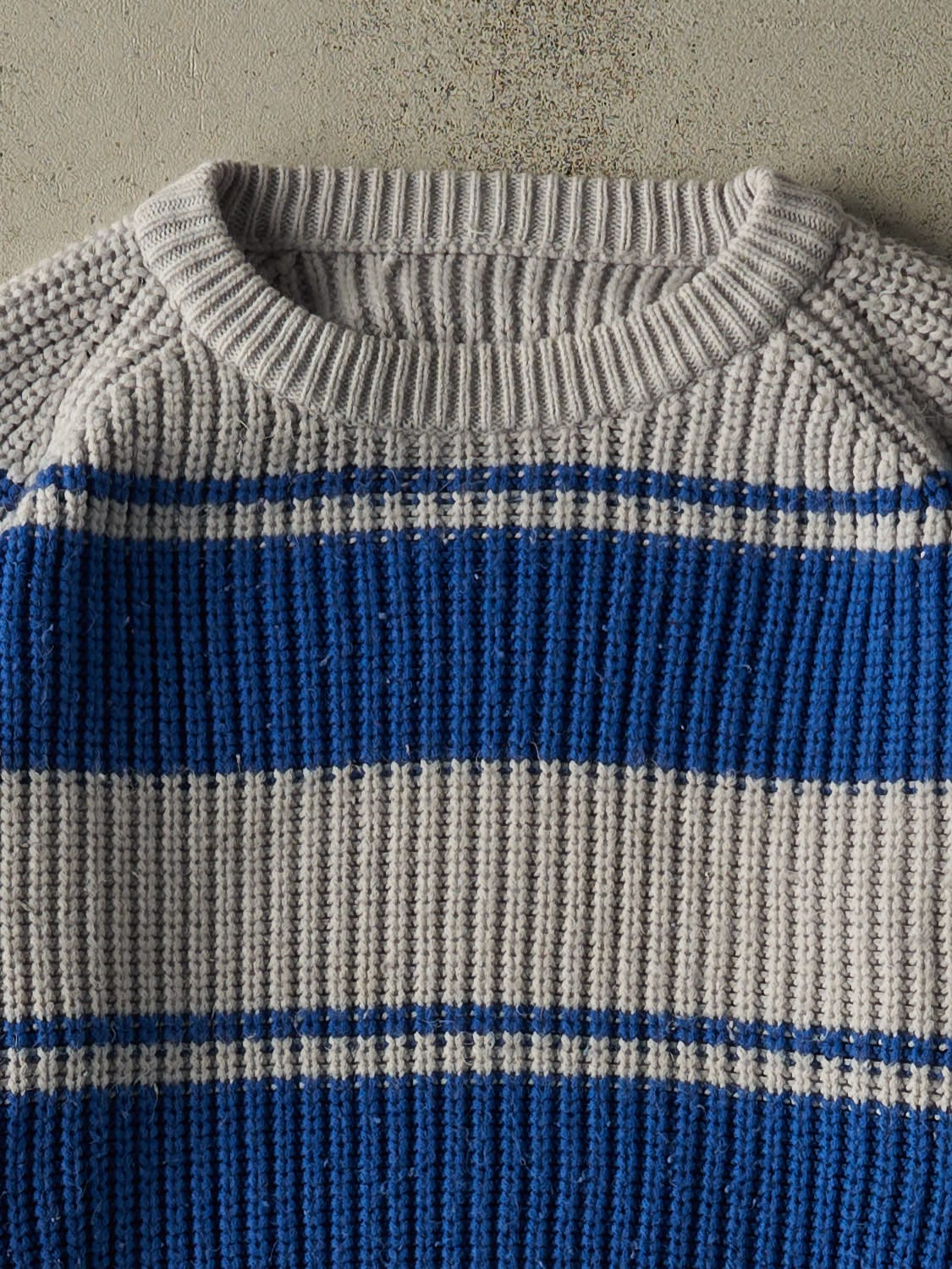 Vintage 90s Grey & Blue Striped Fisherman Knit (S/M)