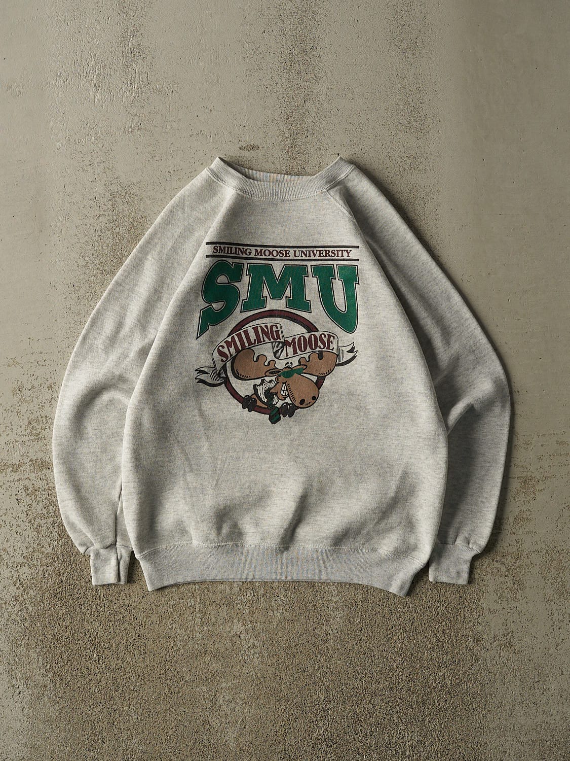 Vintage 80s Heather Grey Smiling Moose University Crewneck (S)