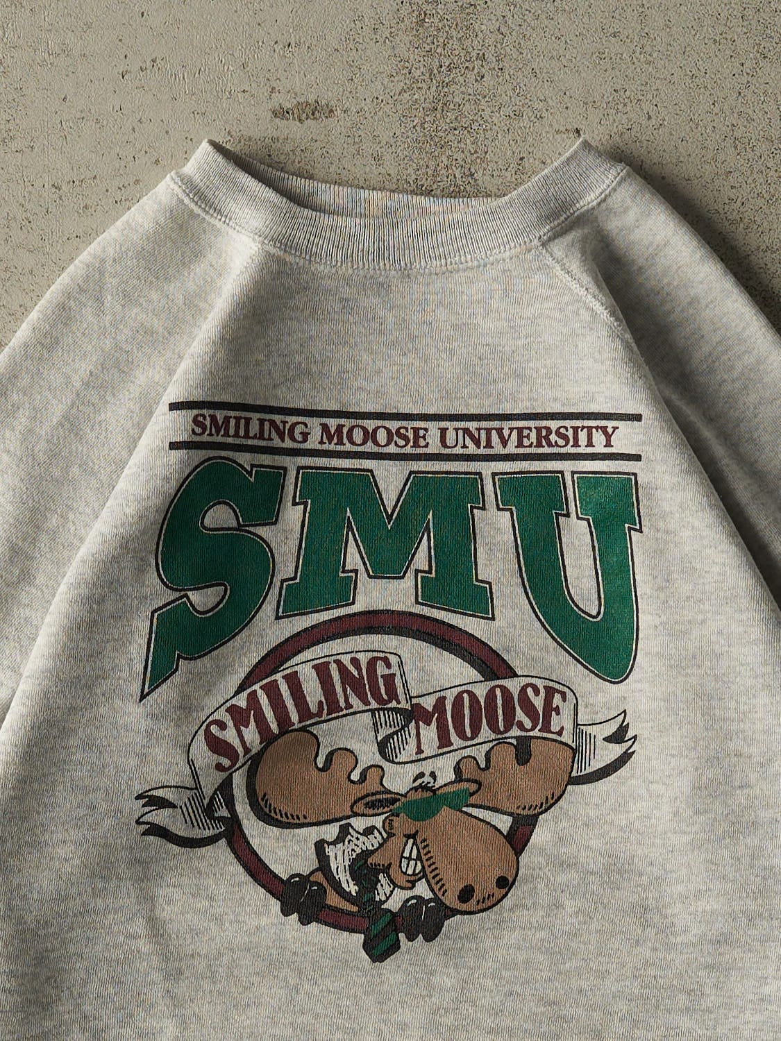 Vintage 80s Heather Grey Smiling Moose University Crewneck (S)