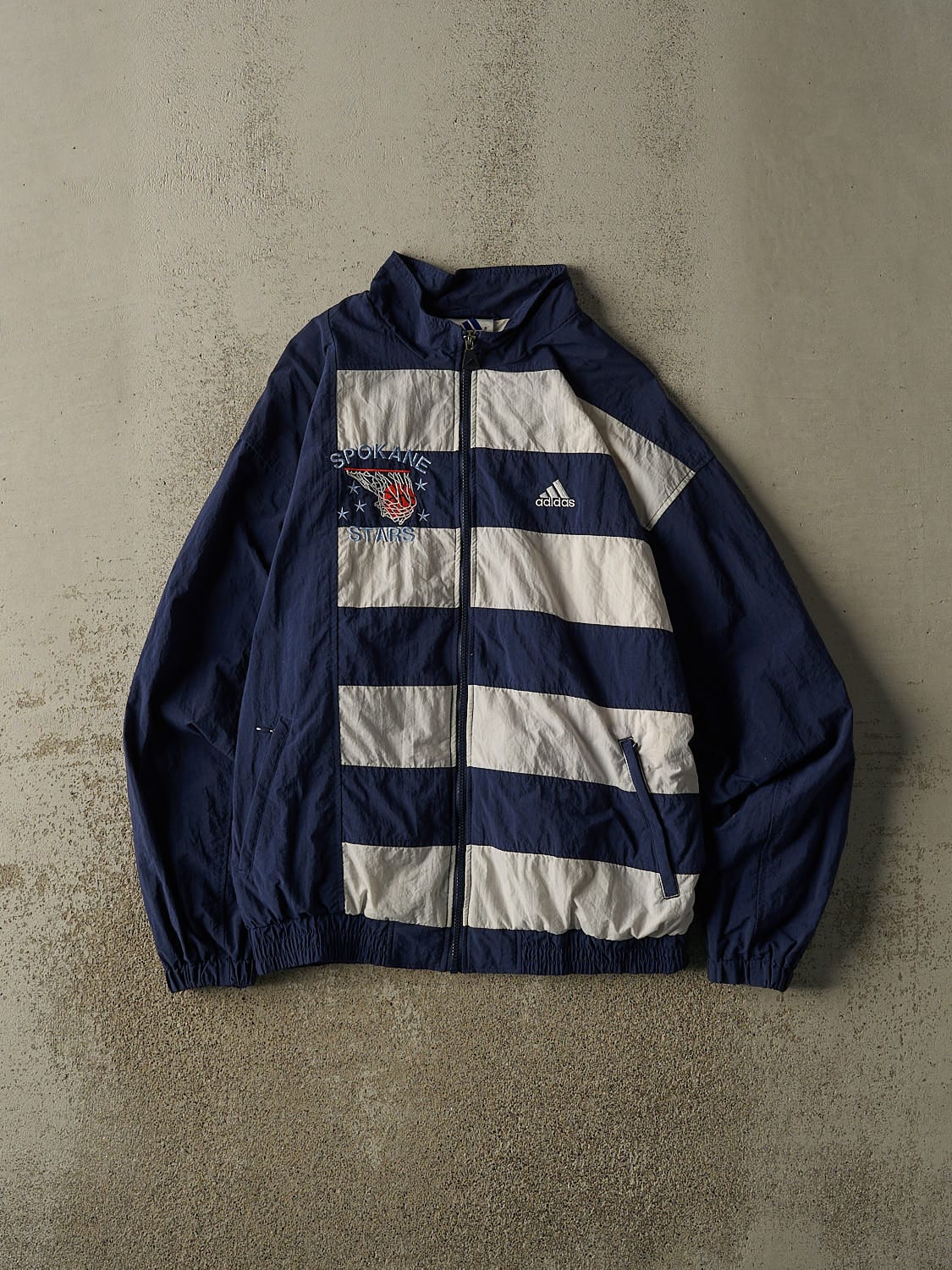 Vintage 90s Navy Blue & White Spokane Stars Adidas Windbreaker Jacket (M/L)