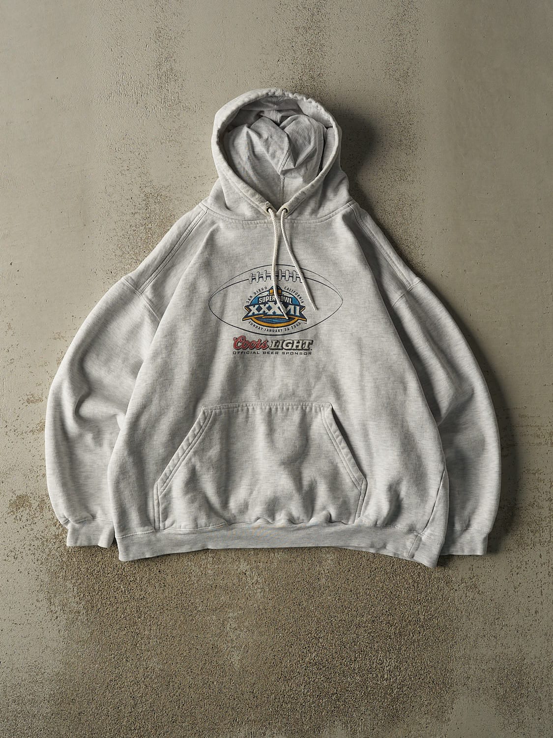 Vintage 03' Heather Grey Coors Light Super Bowl XXXVII Hoodie (L/XL)