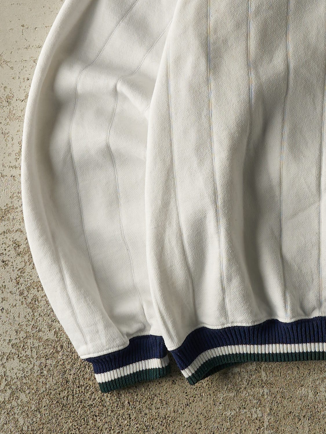 Vintage 90s White Geneva College V Neck Sweater (S)