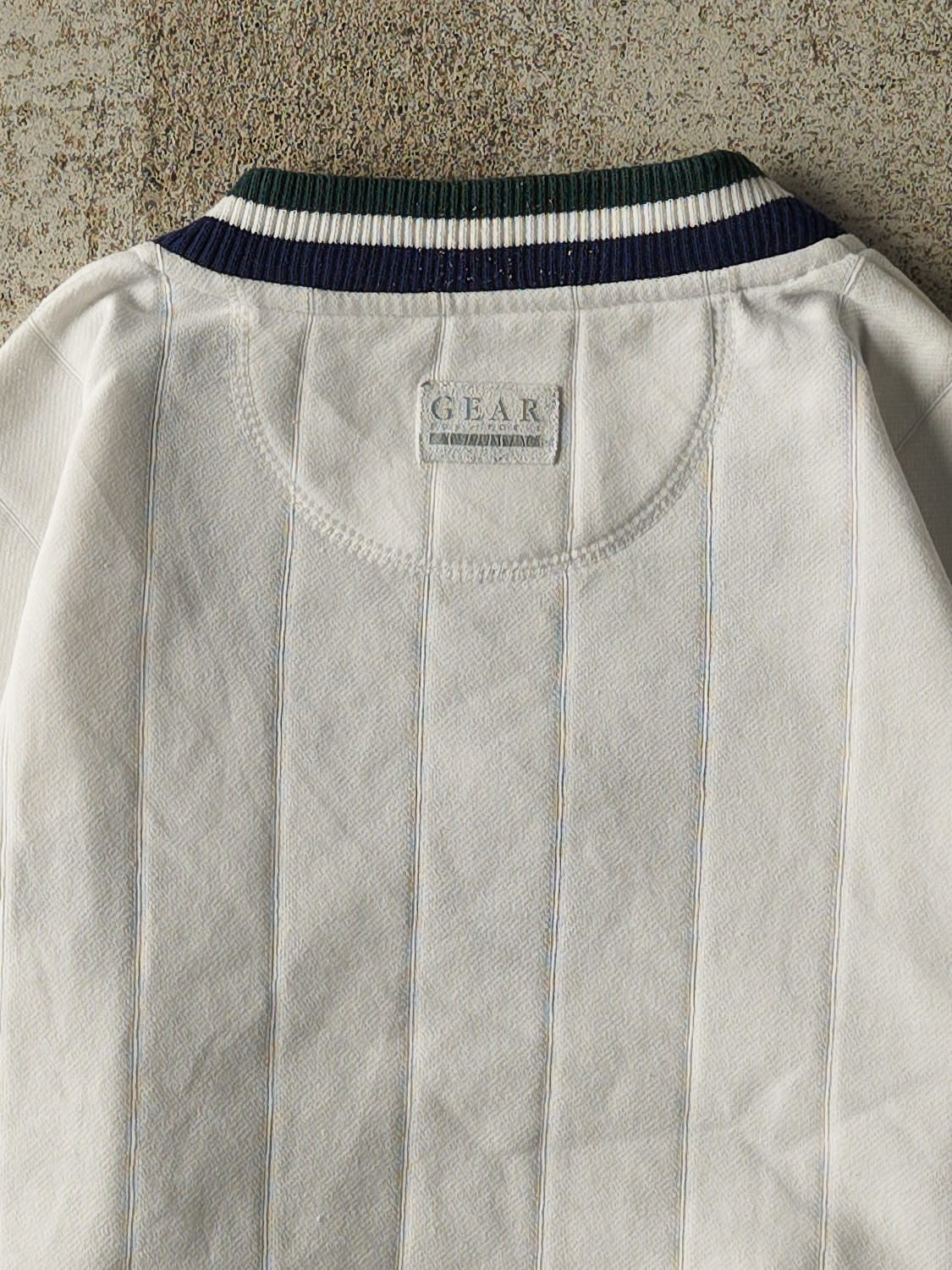Vintage 90s White Geneva College V Neck Sweater (S)
