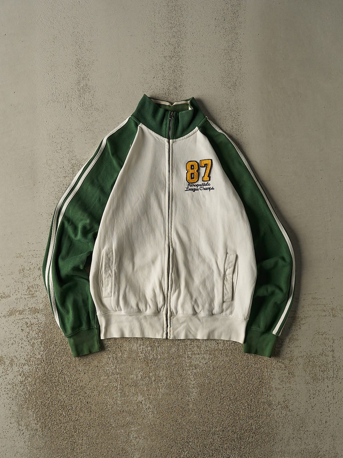 Vintage Y2K White & Green Aeropostale Zip Up Track Sweater (S/M)