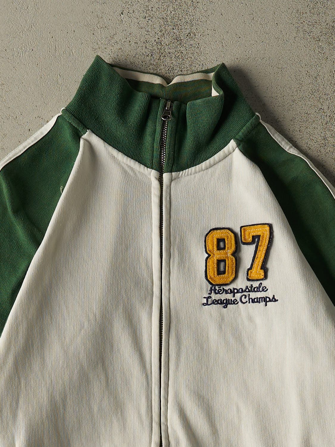 Vintage Y2K White & Green Aeropostale Zip Up Track Sweater (S/M)