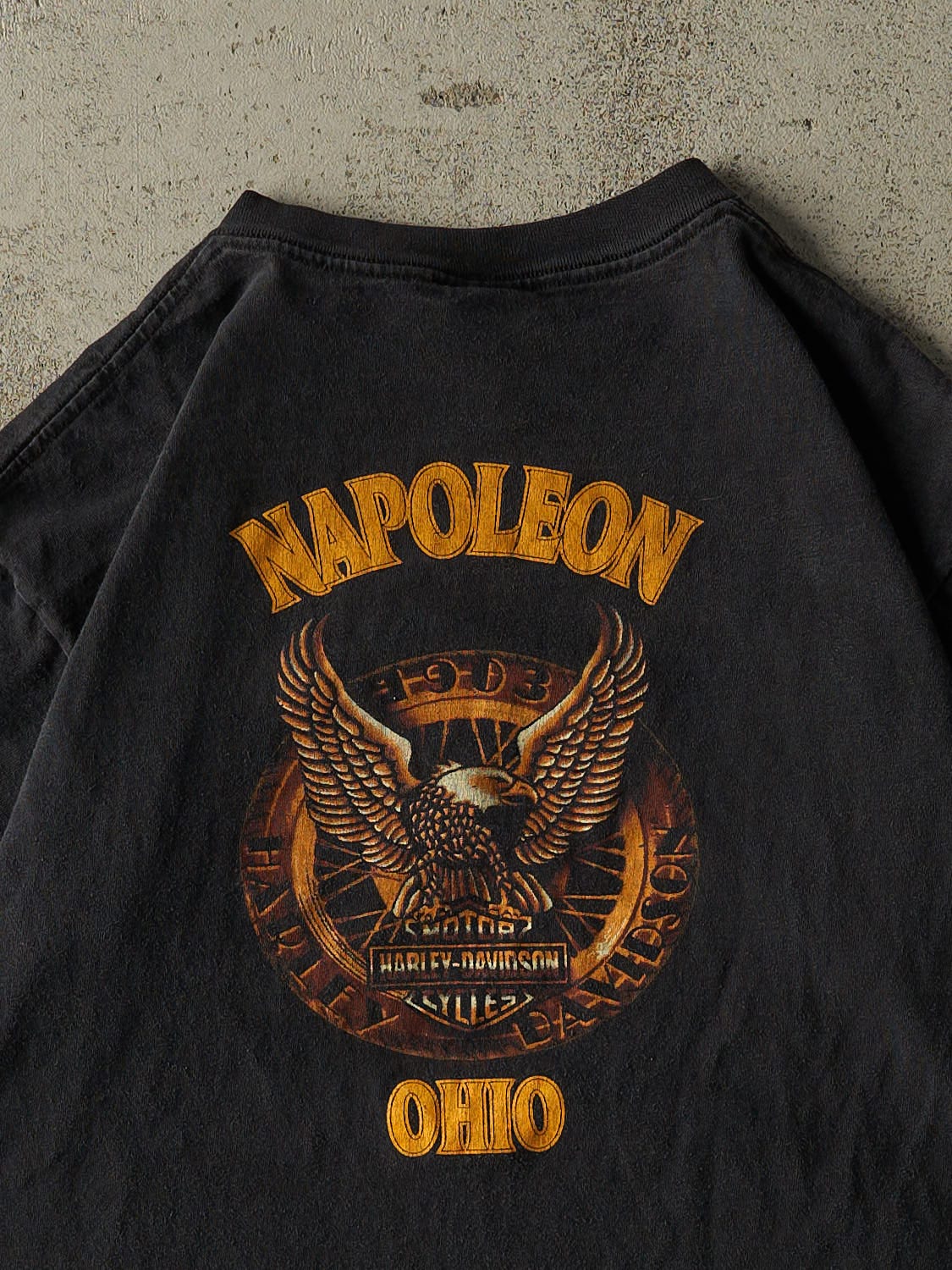Vintage 90s Black Harley Davidson Napoleon OH Tee (L)