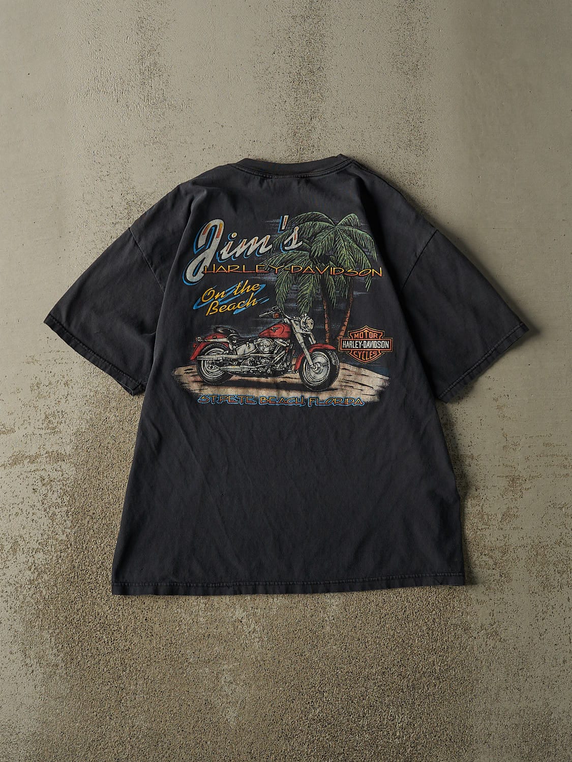 Vintage 90s Faded Black Harley Davidson St. Pete Beach Florida Pocket Tee (L)