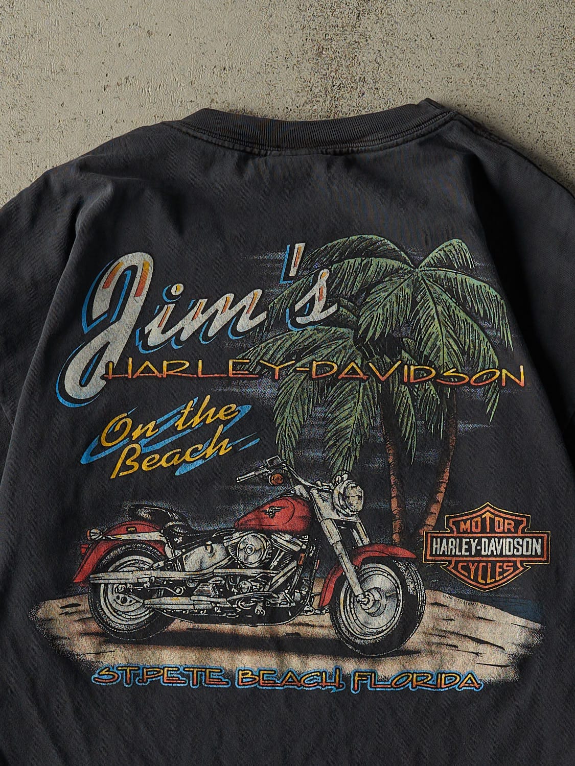 Vintage 90s Faded Black Harley Davidson St. Pete Beach Florida Pocket Tee (L)