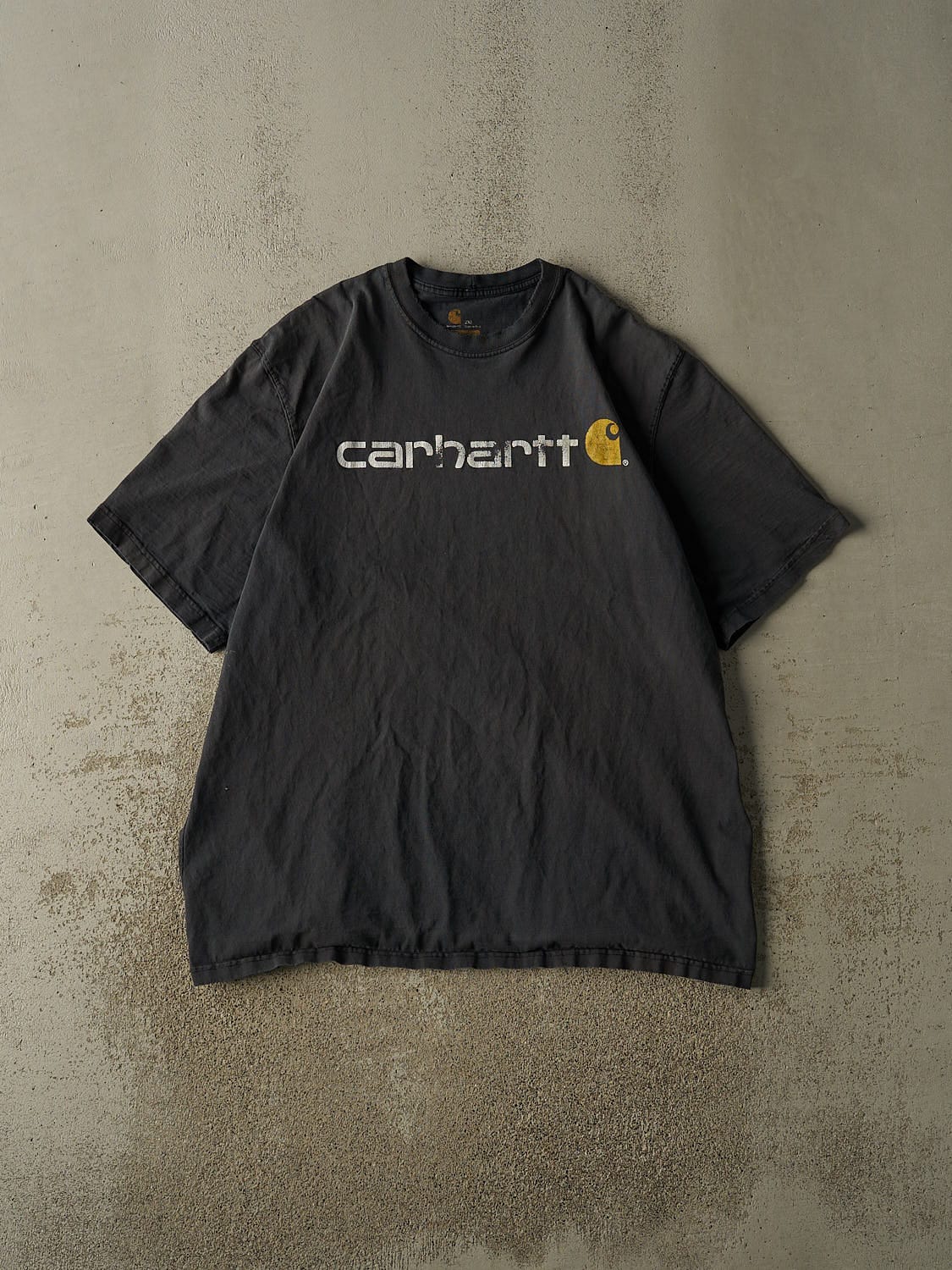 Vintage Y2K Faded Black Carhartt Logo Tee (XXL)