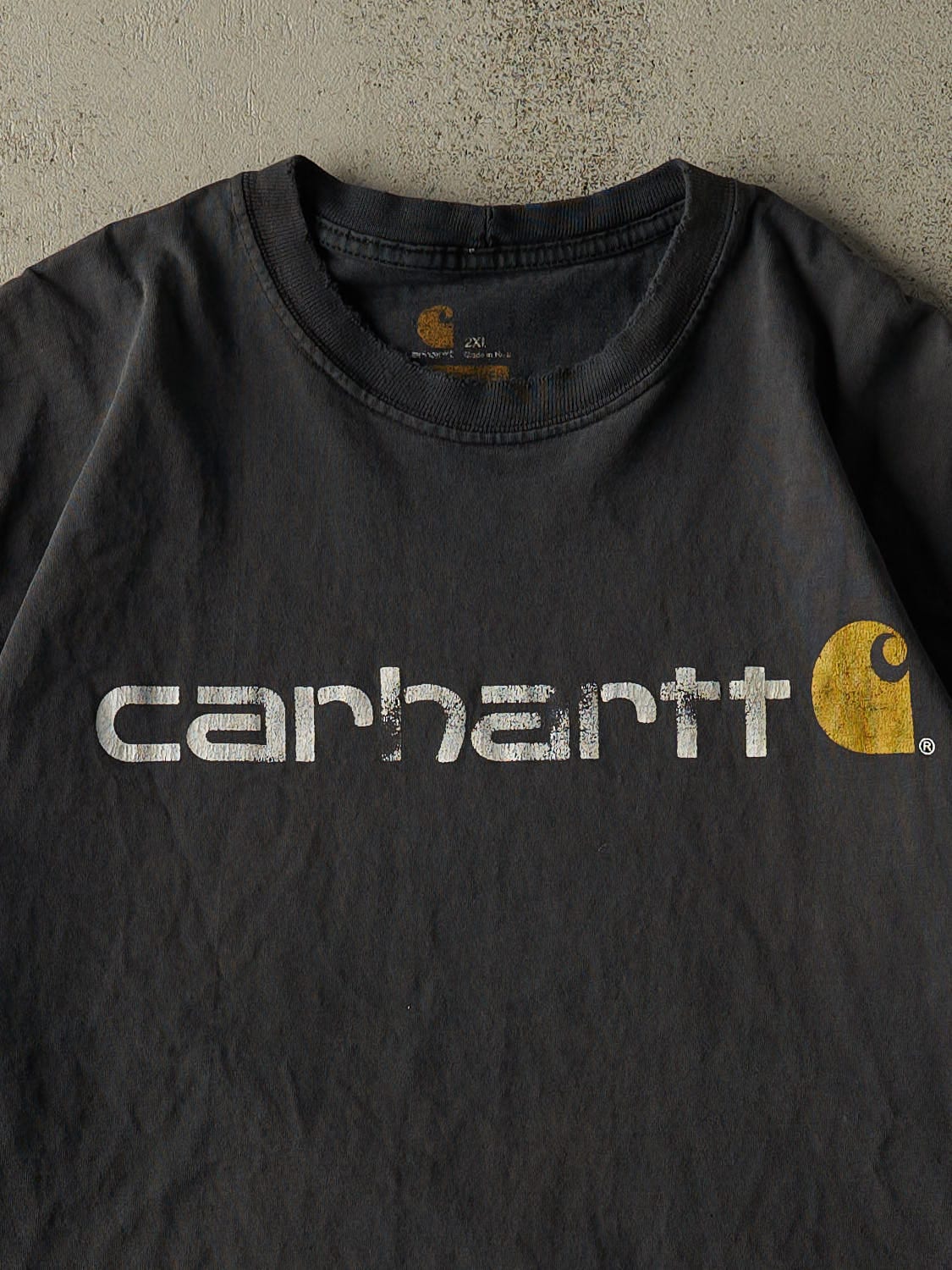 Vintage Y2K Faded Black Carhartt Logo Tee (XXL)