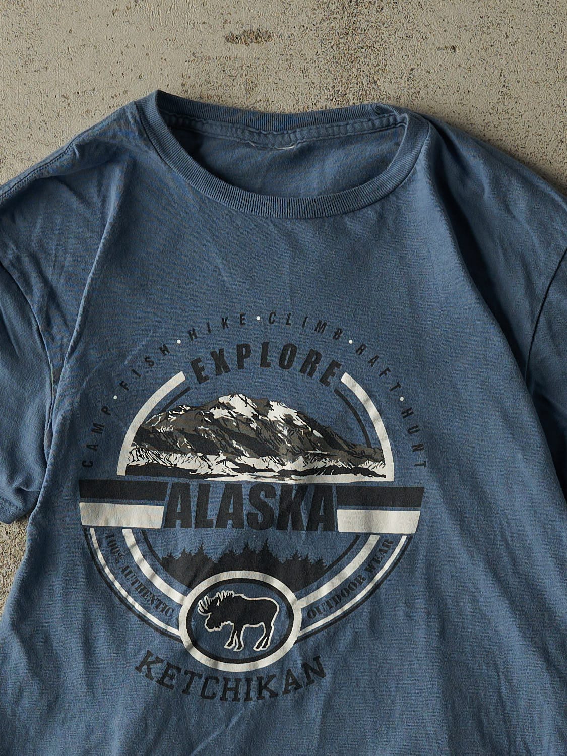 Vintage Y2K Slate Blue Alaska Tee (XS/S)