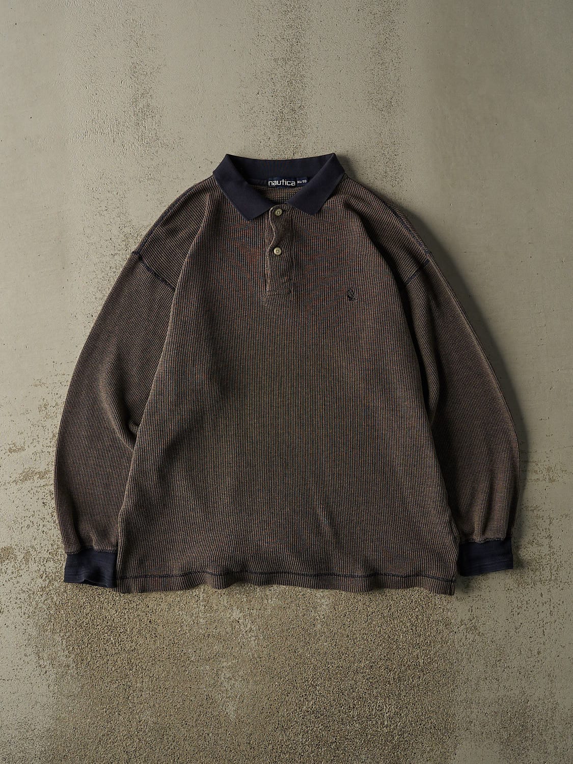 Vintage 90s Brown Nautica Quarter Button Thermal Long Sleeve (XL)