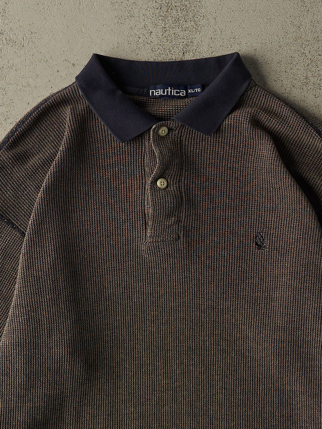 Vintage 90s Brown Nautica Quarter Button Thermal Long Sleeve (XL)