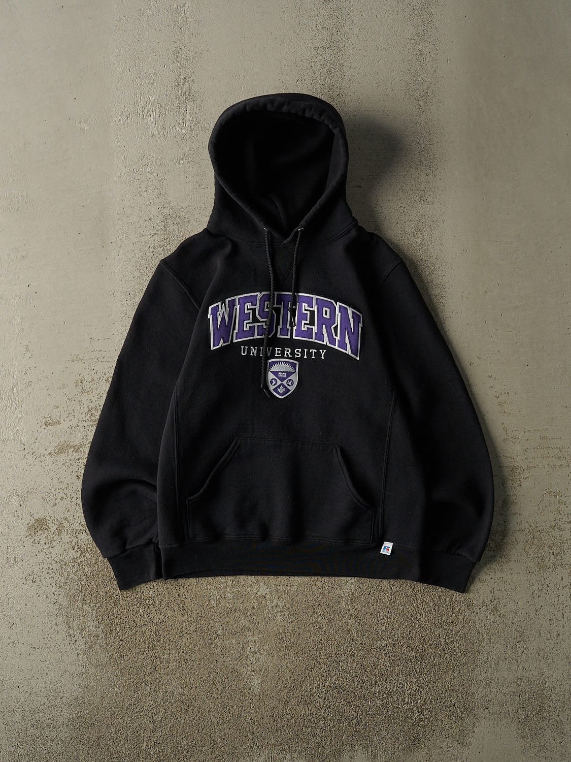 Vintage Y2K Black Russell Athletic Western University Hoodie (S/M)