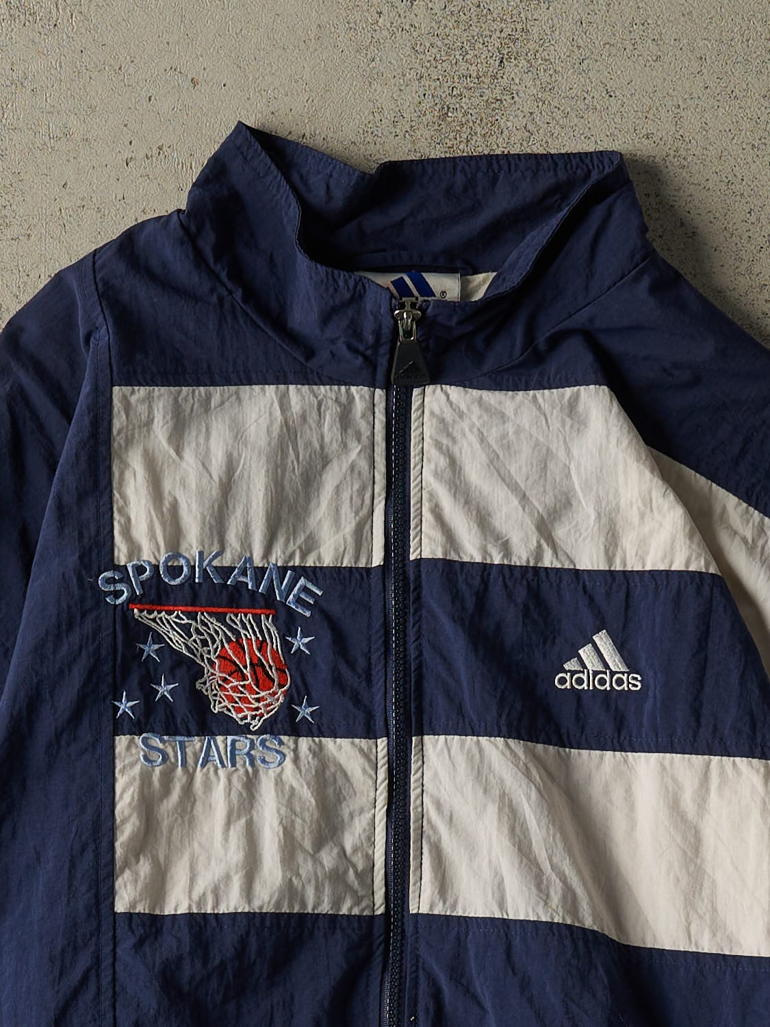 Vintage 90s Navy Blue & White Spokane Stars Adidas Windbreaker Jacket (M/L)