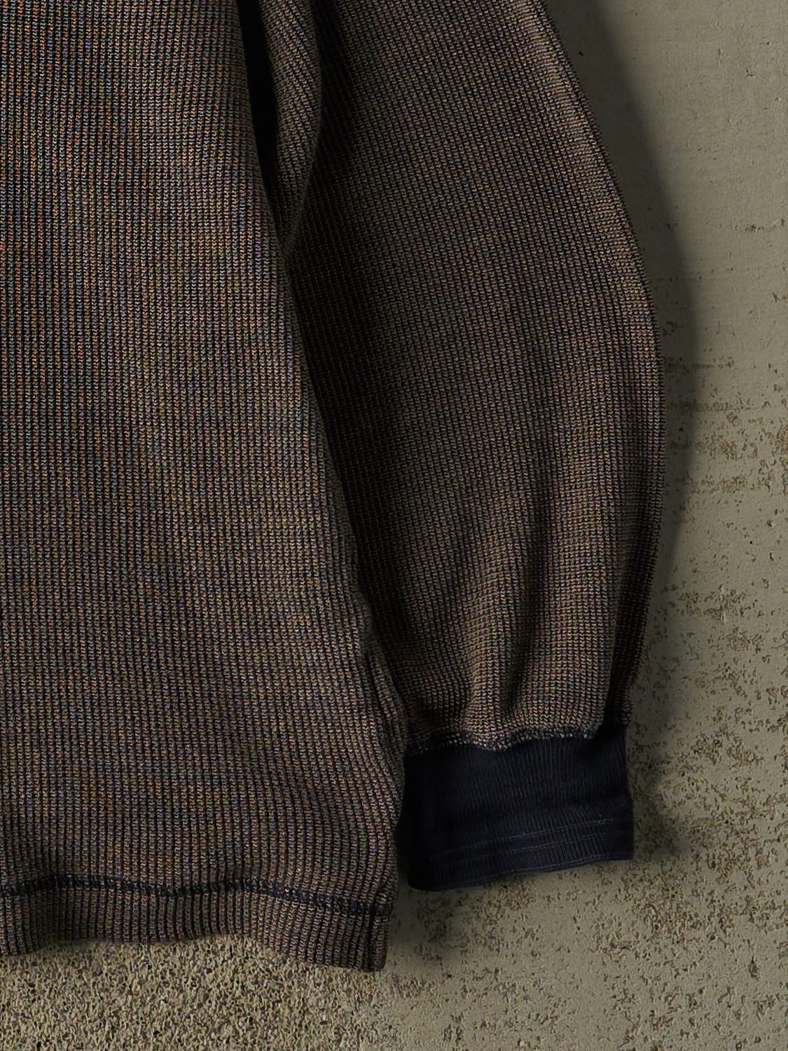 Vintage 90s Brown Nautica Quarter Button Thermal Long Sleeve (XL)