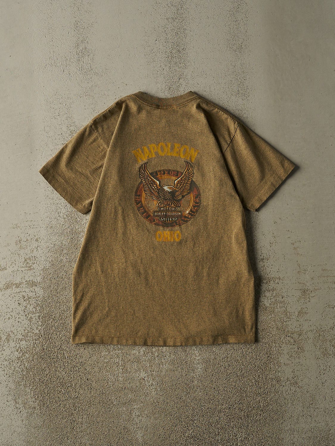 Vintage 90s Beige Harley Davidson Napoleon OH Tee (S/M)