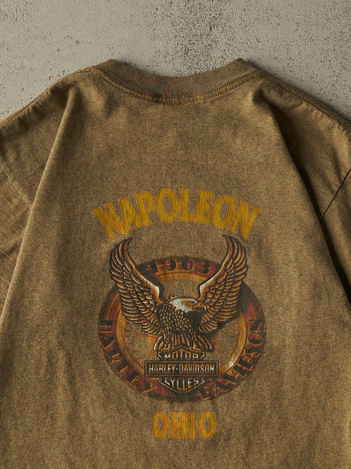 Vintage 90s Beige Harley Davidson Napoleon OH Tee (S/M)