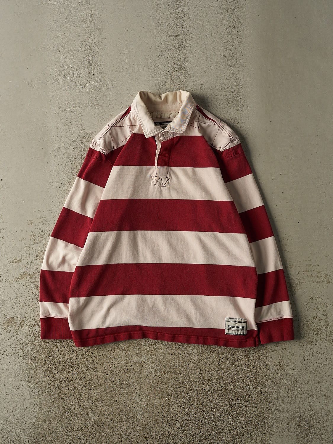 Vintage Y2K Red & White Eddie Bauer Striped Rugby Long Sleeve (XL)