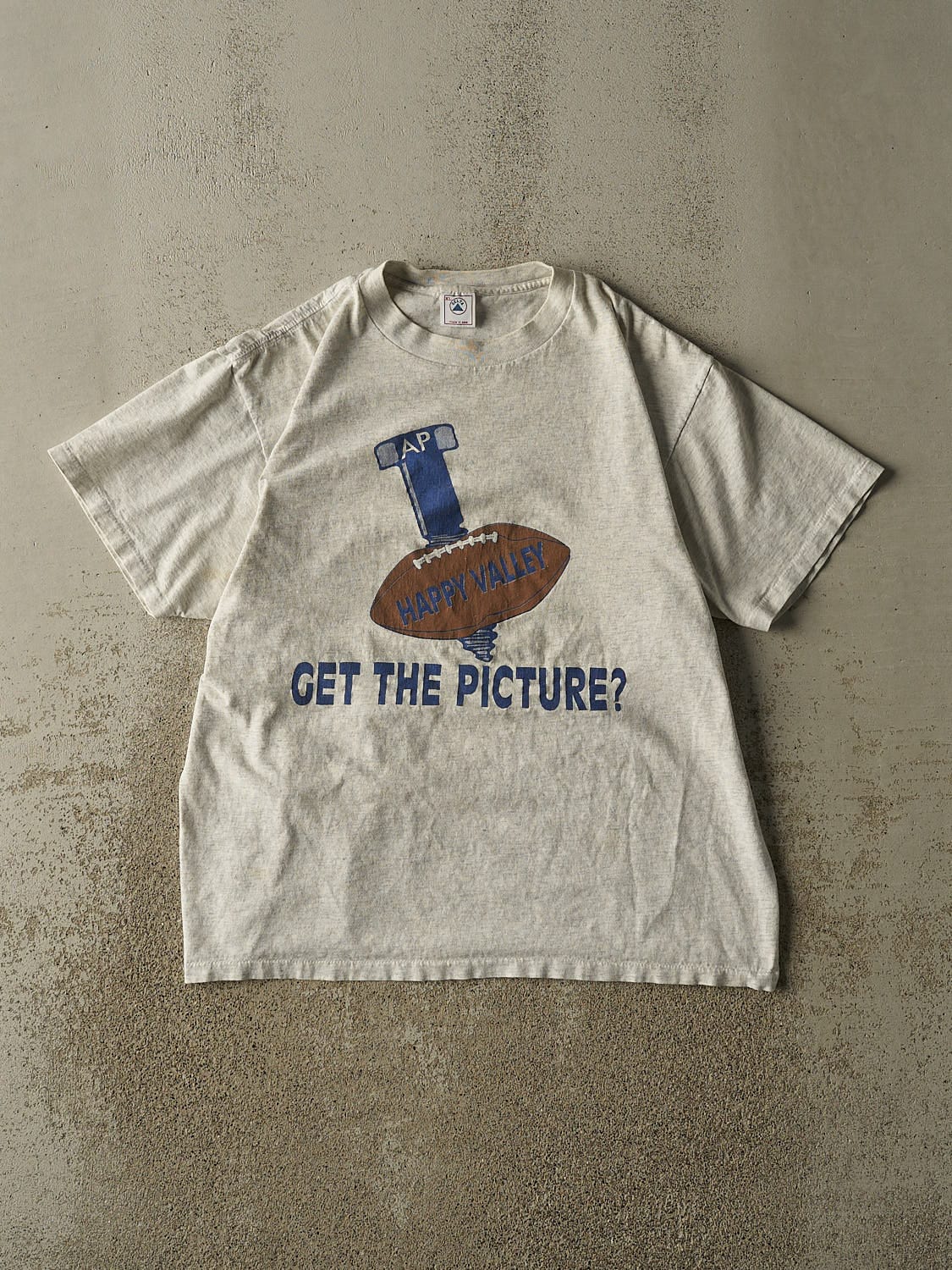 Vintage 80s Heather Grey "Get The Picture" Football Tee (L)