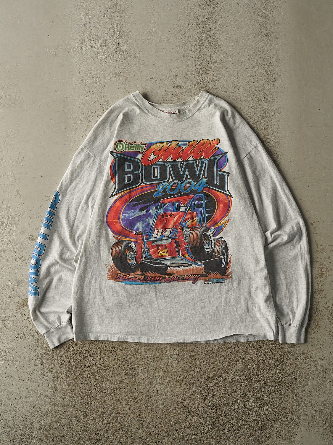 Vintage 04' Heather Grey Chili Bowl Racing Long Sleeve (L)