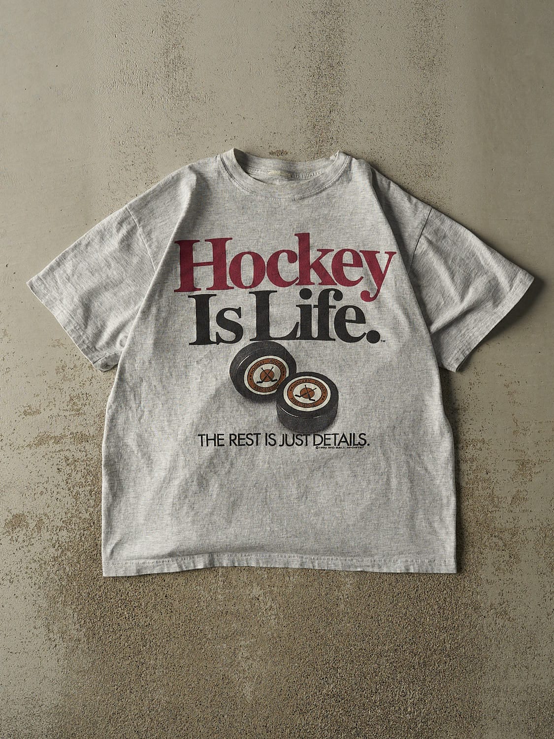 Vintage 90s Heather Grey Hockey Is Life Tee (L/XL)