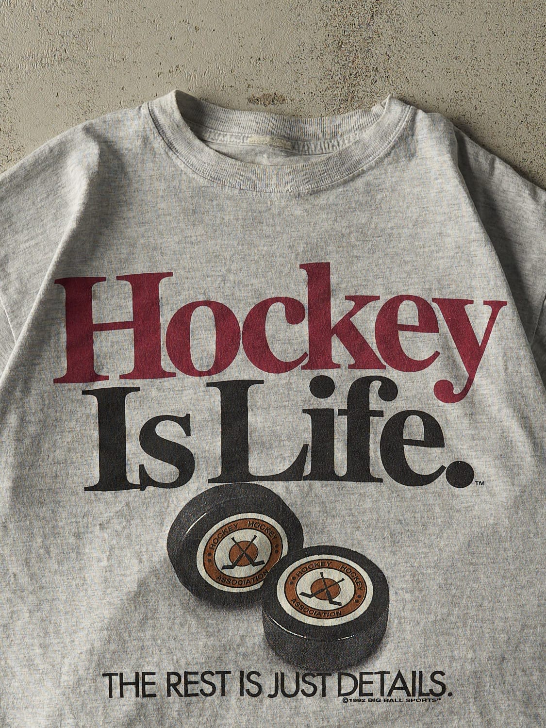 Vintage 90s Heather Grey Hockey Is Life Tee (L/XL)