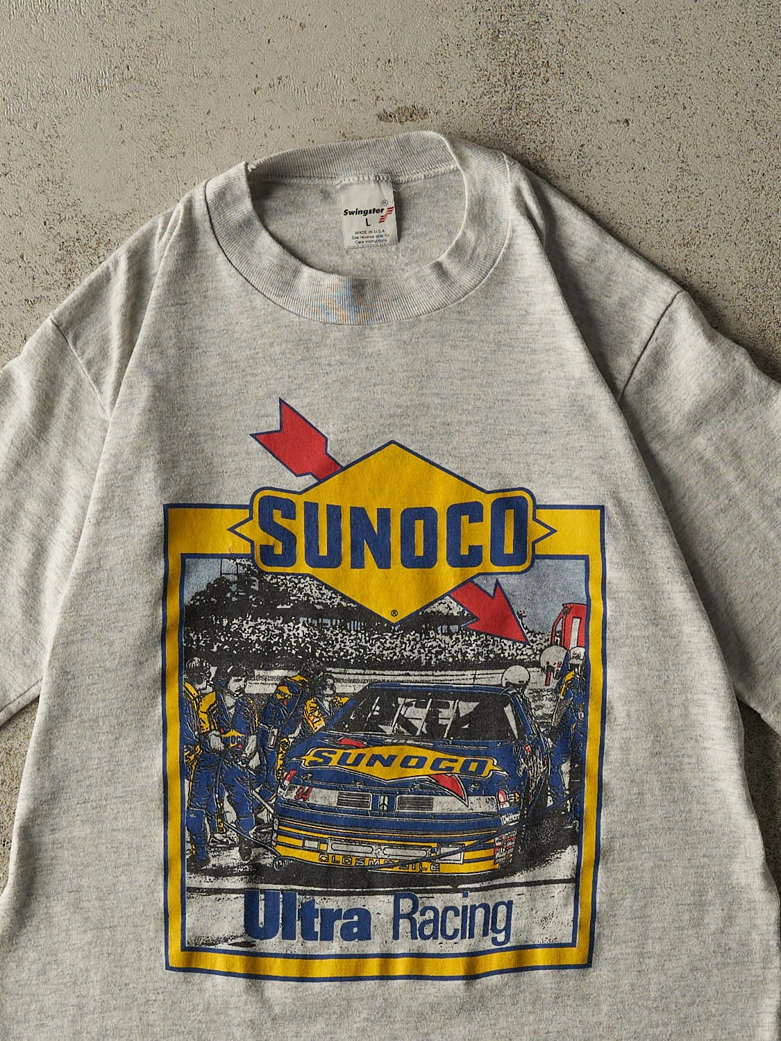 Vintage 80s Heather Grey Sunoco Racing Tee (S/M)