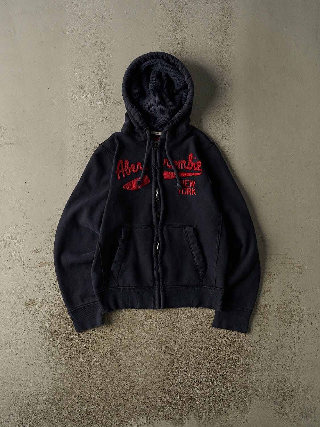 Vintage Y2K Navy Blue Abercrombie New York Zip Up Hoodie (M)