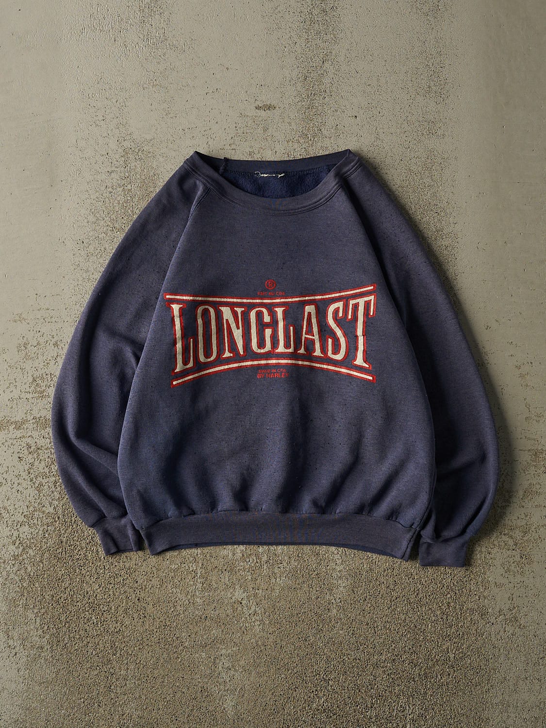 Vintage 80s RARE Sun Faded Navy Long Last Harley Crewneck (XS)