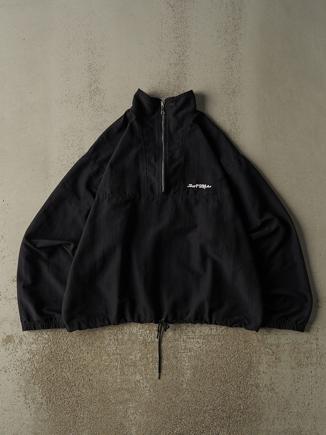 Vintage 90s Black Surf Style Quarter Zip Windbreaker Jacket (L/XL)