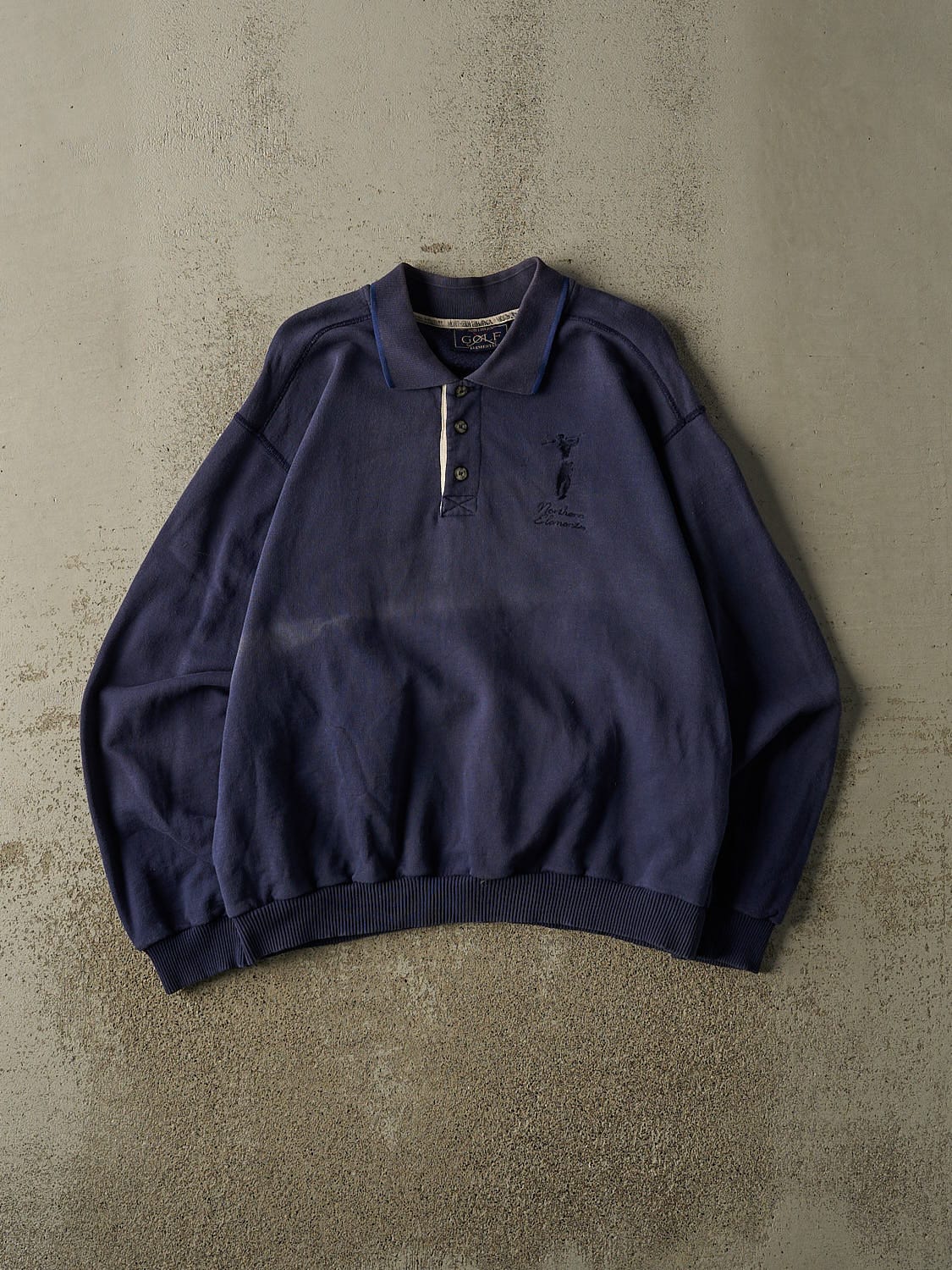 Vintage 90s Sun Faded Navy Northern Elements Golf Quarter Button Sweater (M/L)