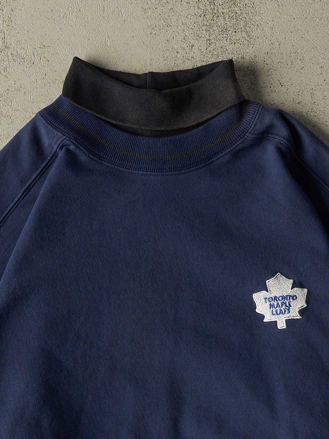 Vintage 90s Navy Blue Toronto Maple Leafs Embroidered Double Neck Sweater (L/XL)