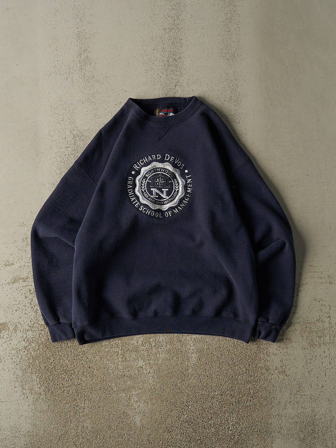Vintage 90s Navy Blue Richard Devos Graduate School of Management Crewneck (L/XL)