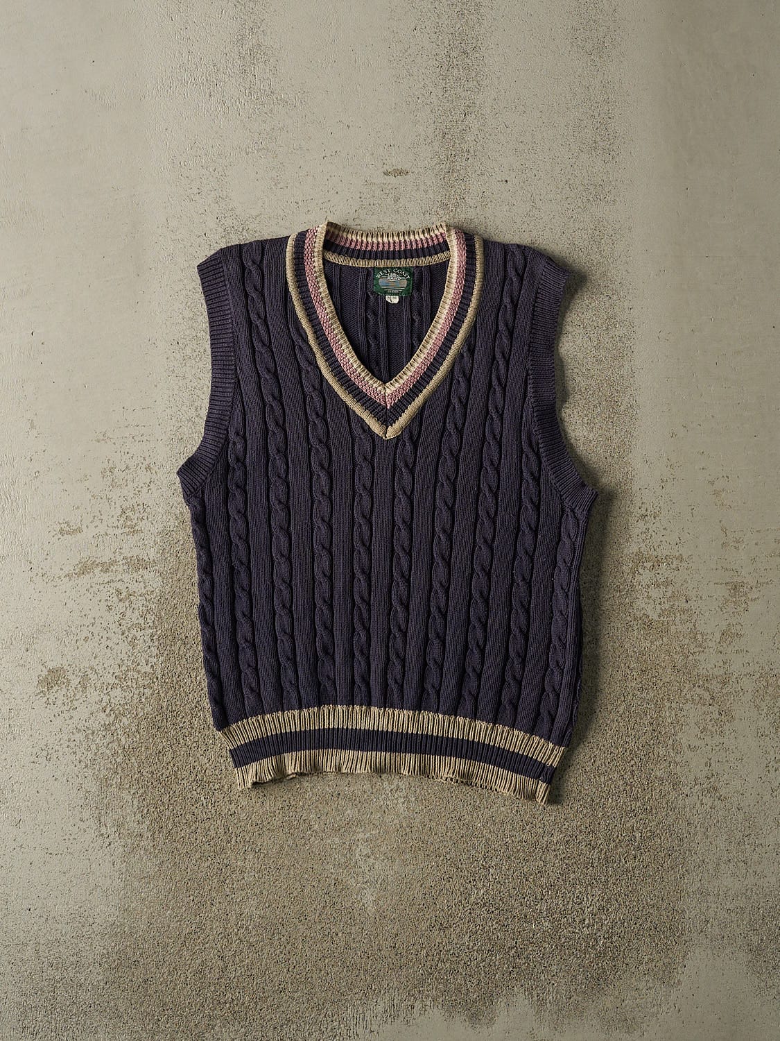 Vintage 90s Navy Blue Cable Knit Sweater Vest (S/M)