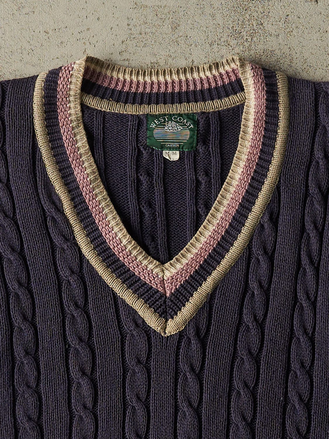 Vintage 90s Navy Blue Cable Knit Sweater Vest (S/M)