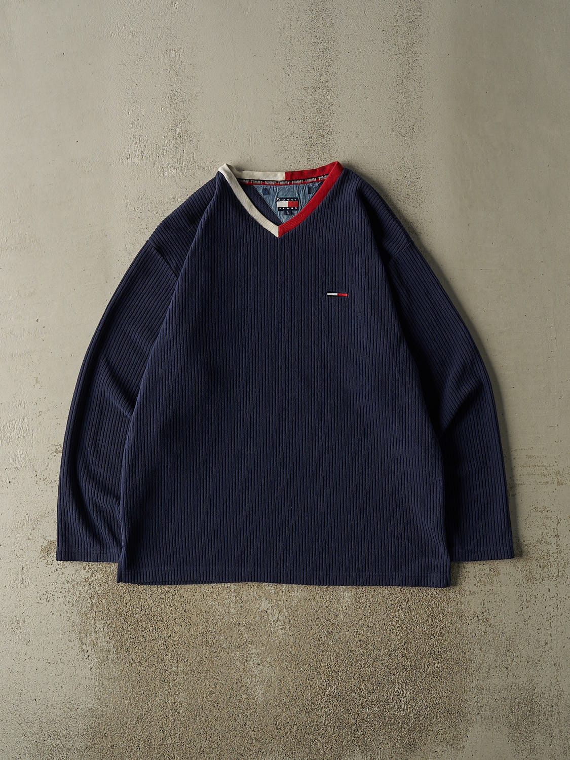 Vintage Y2K Navy Blue Tommy Jeans Fleece Long Sleeve (XL/XXL)