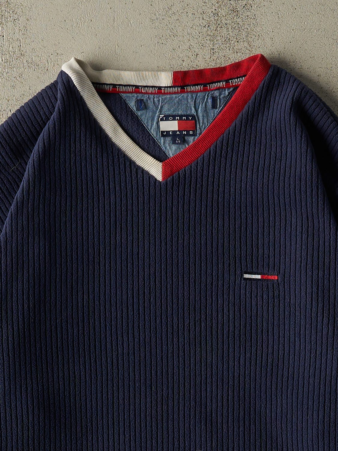 Vintage Y2K Navy Blue Tommy Jeans Fleece Long Sleeve (XL/XXL)