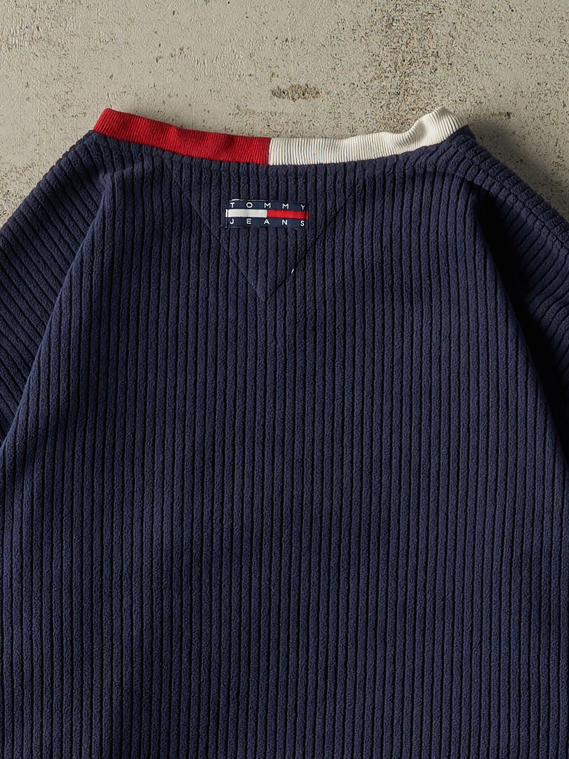 Vintage Y2K Navy Blue Tommy Jeans Fleece Long Sleeve (XL/XXL)