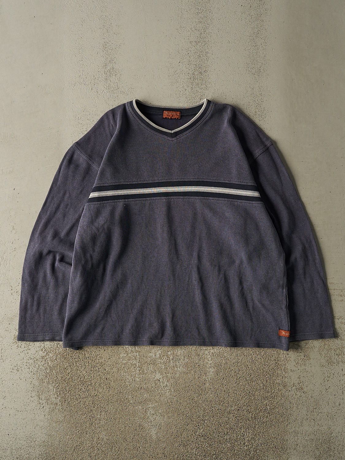 Vintage 90s Washed Blue Striped Textured Long Sleeve (XL)