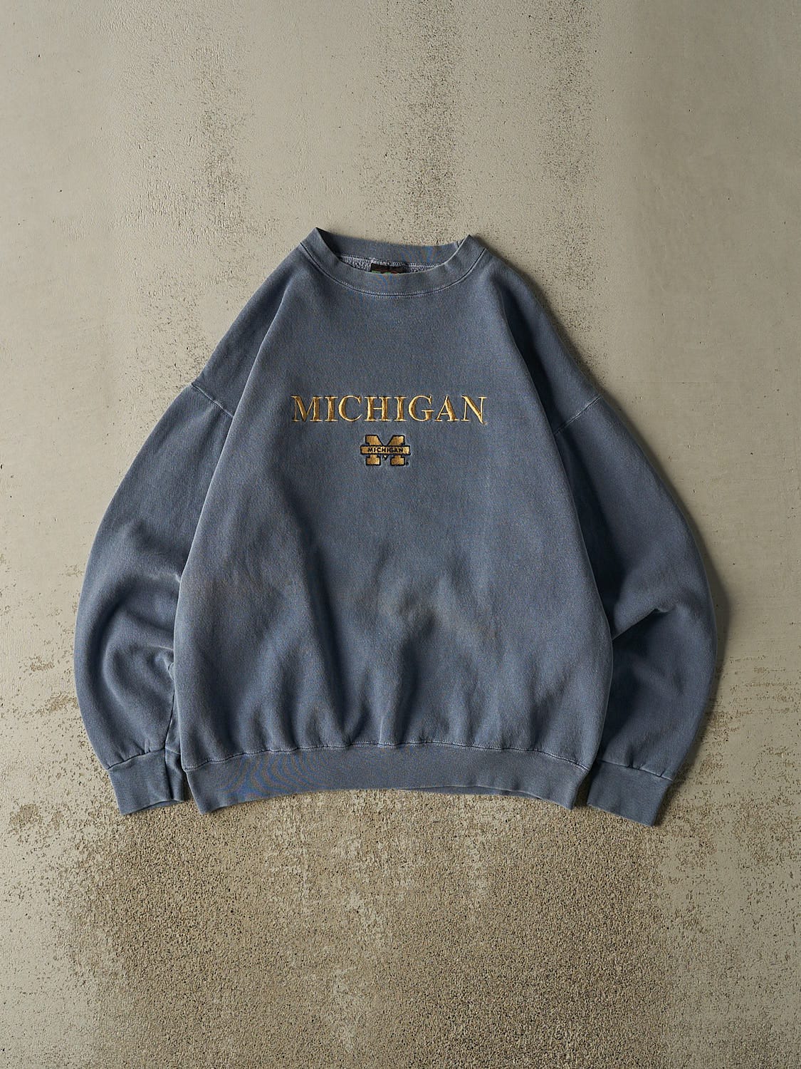 Vintage 80s Washed Blue University of Michigan Crewneck (L)