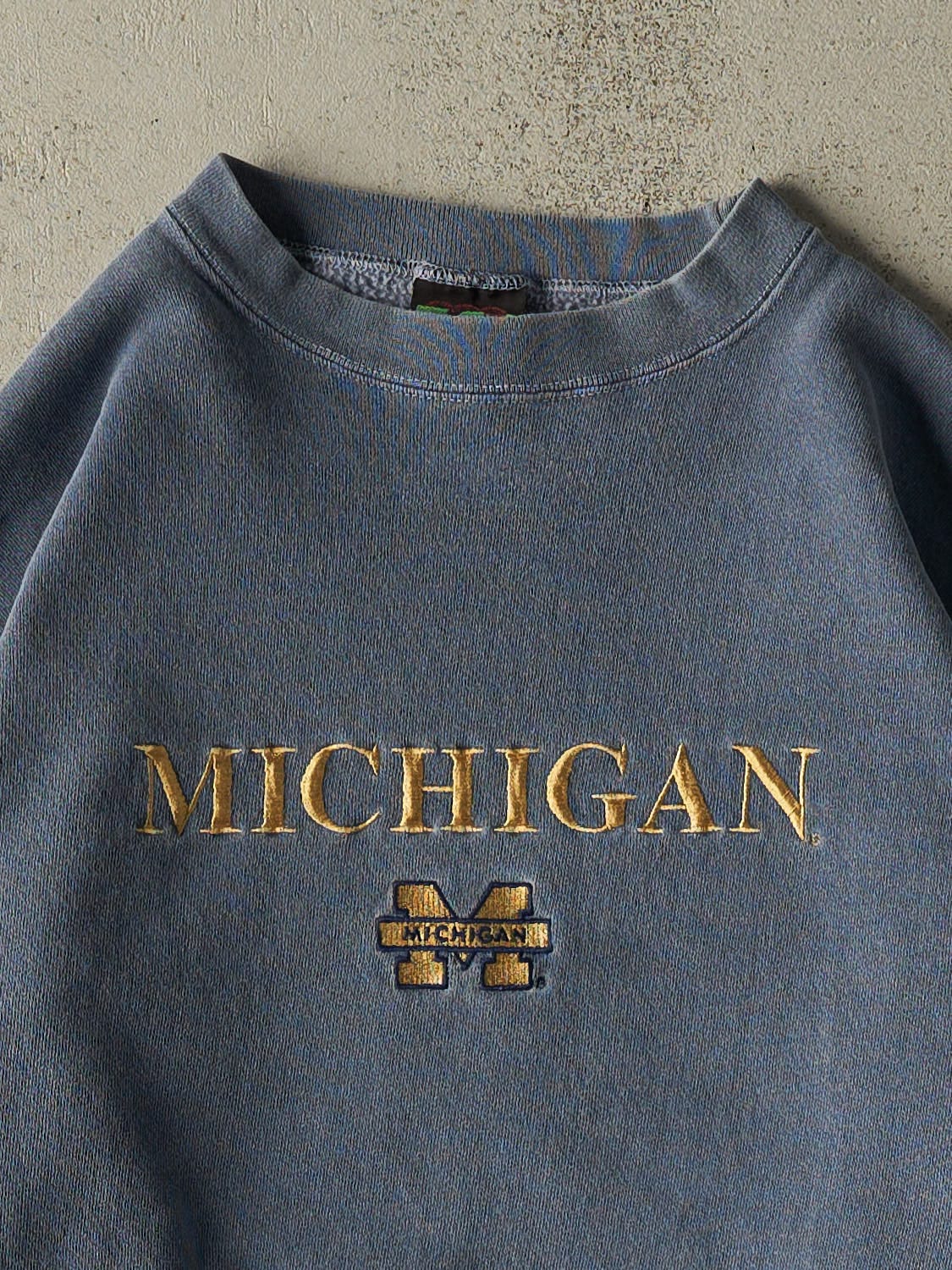 Vintage 80s Washed Blue University of Michigan Crewneck (L)