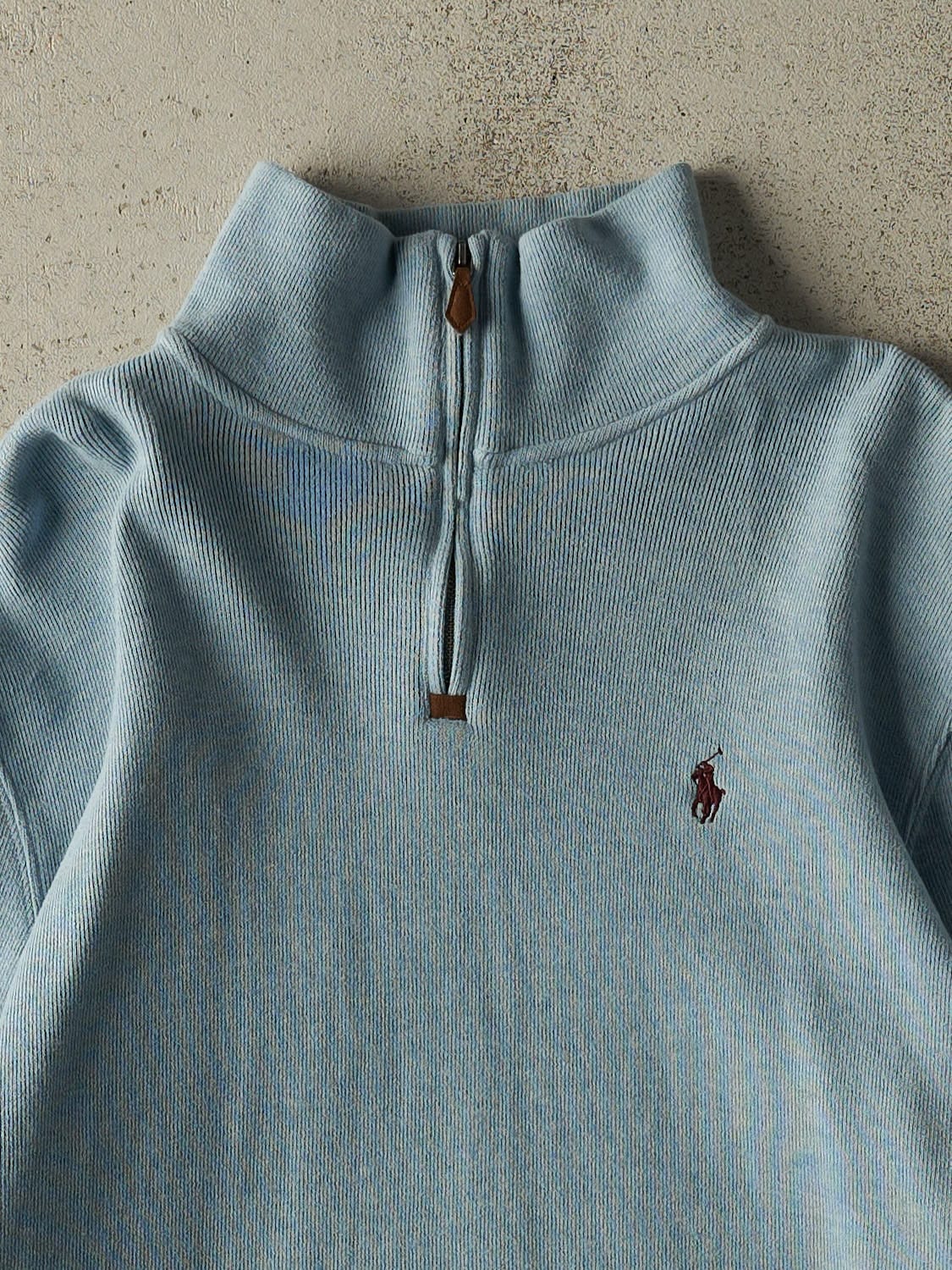 Vintage 90s Baby Blue Polo Quarter Zip Knit (L/XL)